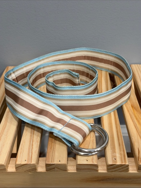 J. Crew Accessories - J.Crew Striped Ribbon D-Ring Belt Coastal Preppy Blue Tan Cream Adjustable S/M